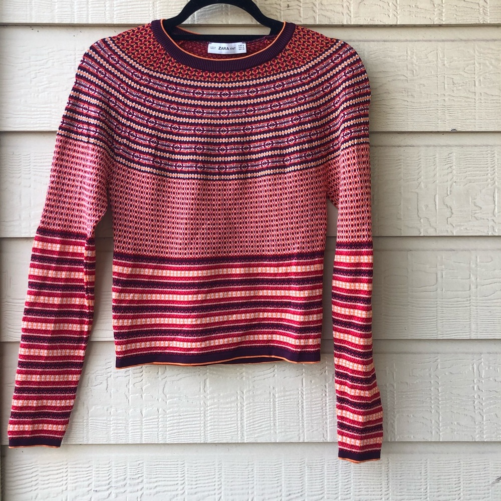 Orange and Red Pattern Knit Top